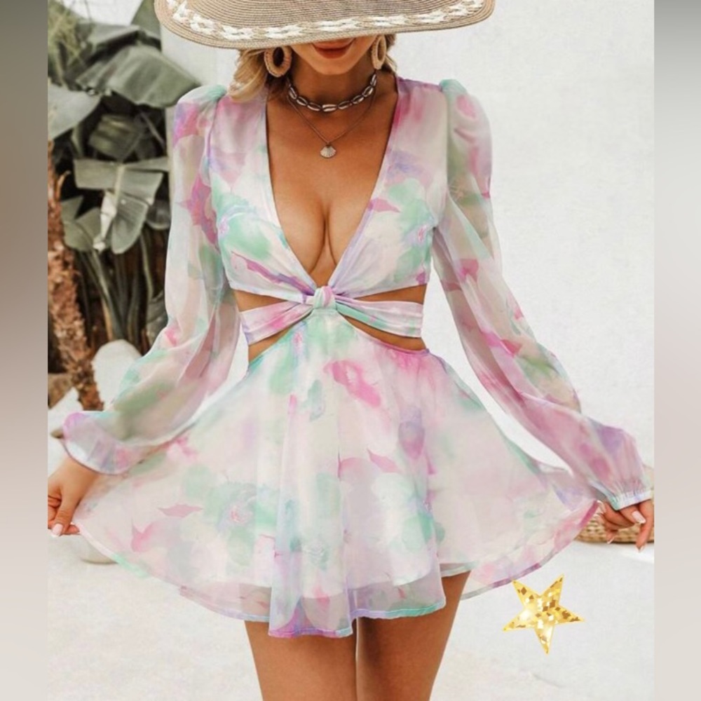 Boho tie dye cutout romper